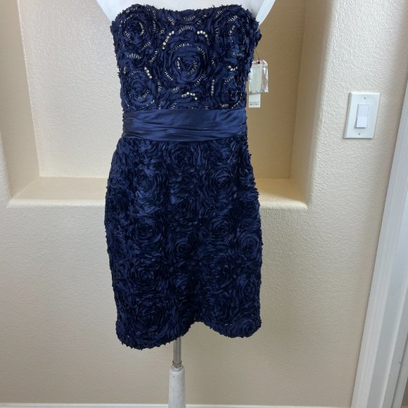 Badgley Mischka 100% Silk Ruffled Beaded‎ Strapless Corset Dress, Blue NWT 4 - Picture 15 of 16